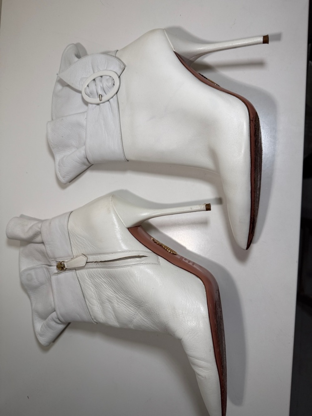 Aquazzura White Pointed-Toe Stiletto Ankle Boots with Buckle Strap, size 40 - Picture 10 of 16